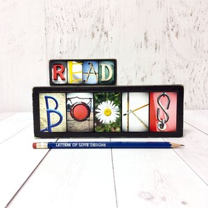 Cadeaux de professeur, décor de salle de classe, signes de professeur, cadeau de lecteur, retraite de professeur, panneau en bois de lecture de livres, retour à l'école, cadeau de bibliothécaire, lettre