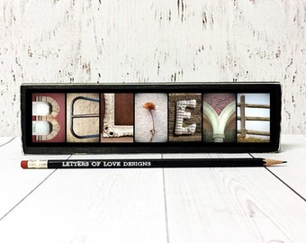 Believe Sign, Believe Ornament, Believe Magnet, Motivational Quote Inspirational Art Encouragement gift for Women, Christmas Ornament