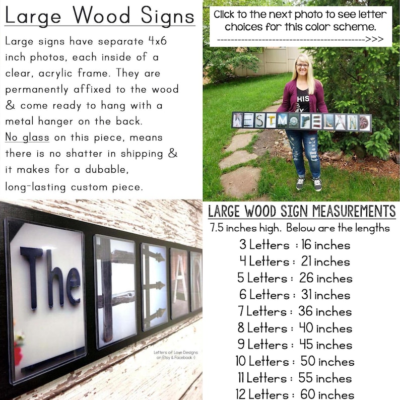 May include: Large wooden sign with black letters spelling "The Farm" with a white background. The sign is 7.5 inches high and the length varies depending on the number of letters.  The sign is made of wood and has a metal hanger on the back.