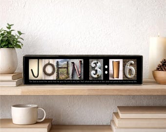 John 3:16 Wood Sign, Bible Verse Wall Art, Christian Home Decor, Scripture Shelf Decor, Farmhouse Faith Sign, Christian Gift for Women