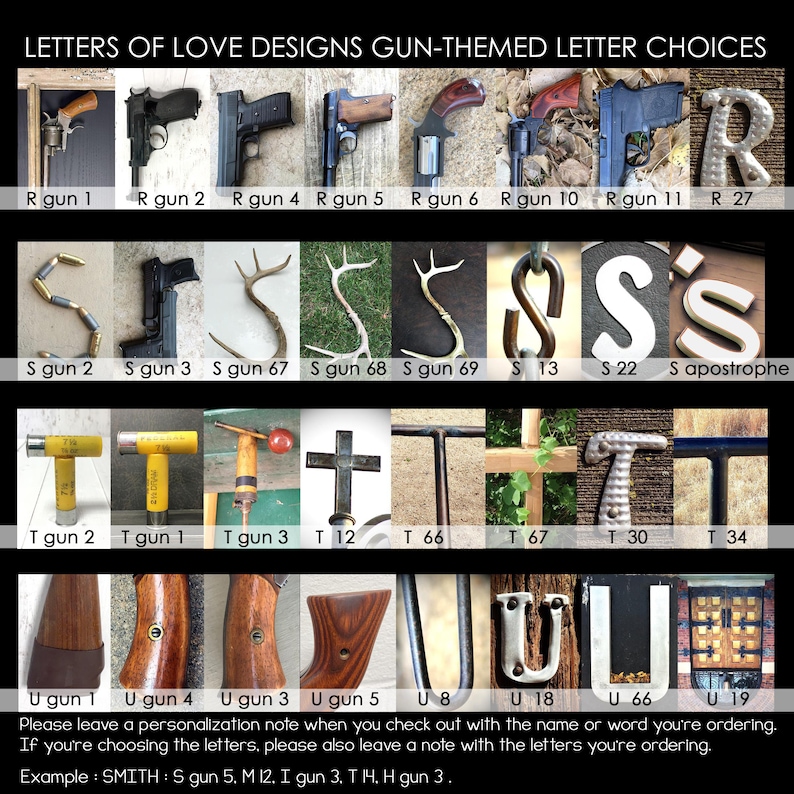 Gun Letter Art Custom Gun Last Name Sign Custom Gun Art | Etsy
