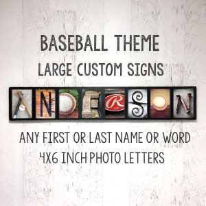 Baseball Name Sign, Custom Baseball Gifts, Large Baseball Wall Decor, Baseball Letters, Baseball Picture Personalized Collage, Personalized