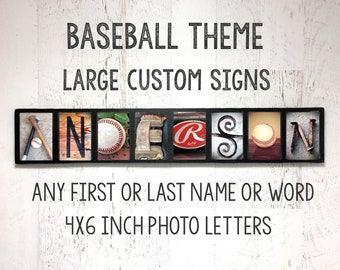 Baseball Name Sign, Custom Baseball Gifts, Large Baseball Wall Decor, Baseball Letters, Baseball Picture Personalized Collage, Personalized