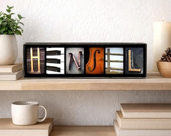 Last Name Sign, Custom Name Wood Sign, Wedding Gift Signs, Photo Letter Art, Anniversary Gifts for Men, Gifts for Him, Gifts for Husband