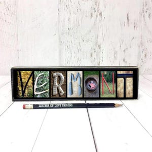 Vermont Gift, Vermont Wood Sign, Vermont Wall Art, Vermont Travel Gift for Travelers, Handmade Gifts, Vermont Photo Letter Art, State Art