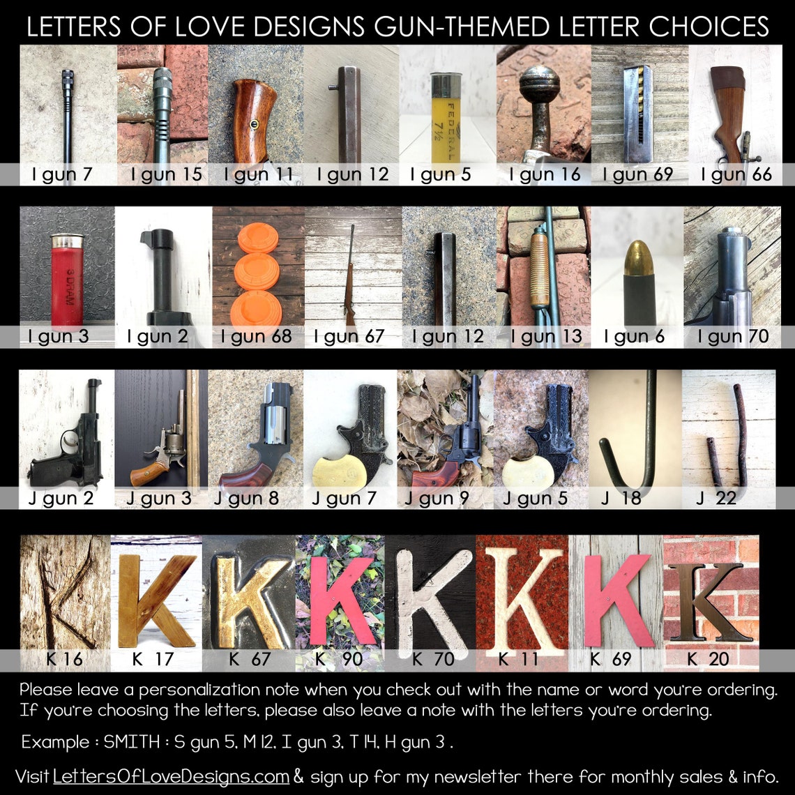 Gun Letter Art Custom Gun Last Name Sign Custom Gun Art | Etsy