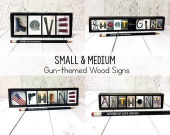 Shoot like a Girl Gun Sign, Gun Gifts, Gun Wall Art, Gun Photography, Second Amendment Gift, Hunting Gift for Hunters, Gun Photo Letters