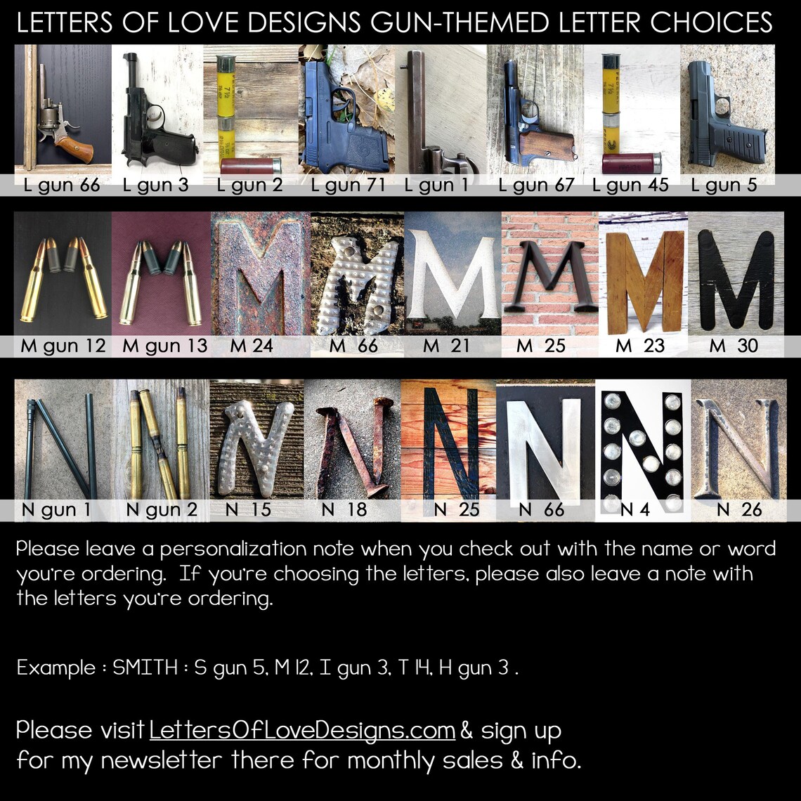 Gun Letter Art Custom Gun Last Name Sign Custom Gun Art | Etsy