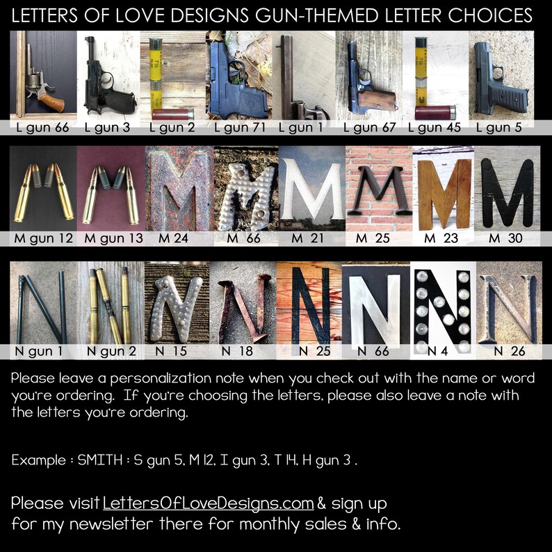 Gun Letter Art Custom Gun Last Name Sign Custom Gun Art | Etsy