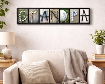 Personalized Grandpa Golf Gift, Retirement Gift for Grandpa, Custom Family Name Golf Sign, Golf Lover Decor, Grandfather Gift, Letter Photos