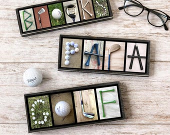 Custom Golf Name Gift, Personalized Golfer Sign, Golf Gift for Him, Family Last Name Sign, Retirement Gift, Alphabet Photo Art