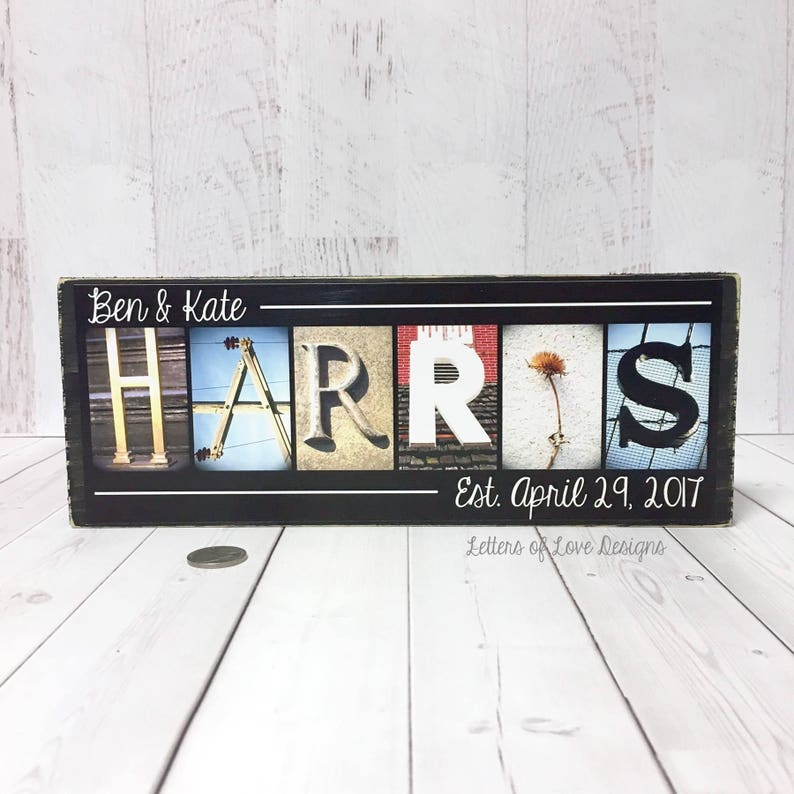 Last Name Wood Sign Wall Art Text Collage Personalized