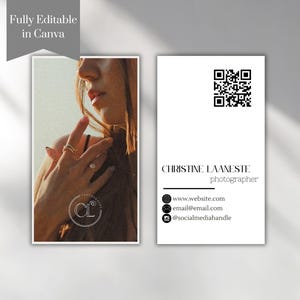 Minimal Druckbare DIY Visitenkarte QR Code Visitenkarte Fotografie Foto Visitenkarte Vorlage Canva Visitenkarte Vorlage Doppelseitig
