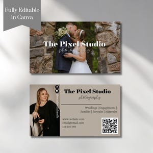 Druckbare DIY Visitenkarte QR-Code Visitenkarte Fotografie Foto Visitenkarte Vorlage Canva Visitenkarte Vorlage Doppelseitige Karte