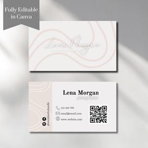 Carte de visite à faire soi-même imprimable minimale Carte de visite avec code QR Modèle de carte de visite photographique Modèle de carte de visite en toile Double face