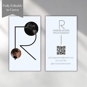 Printable Minimal QR Code Business Card Template Photography Business Card Canva Template Double Sided Business Card DIY Photo Business card