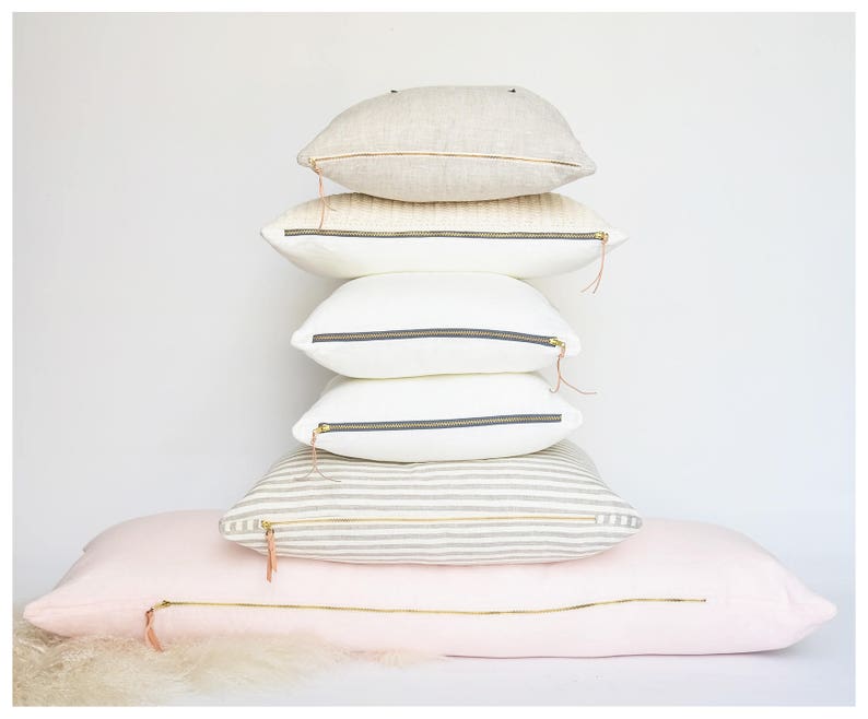 Linen Body Pillow Light Pink Oatmeal White and Navy Linen. Etsy