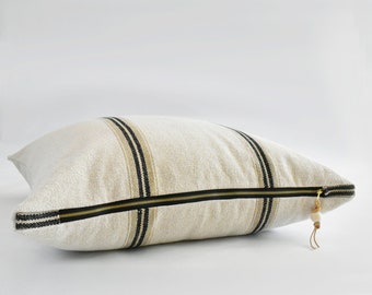 Heavy Linen Pillow with Black Stripes