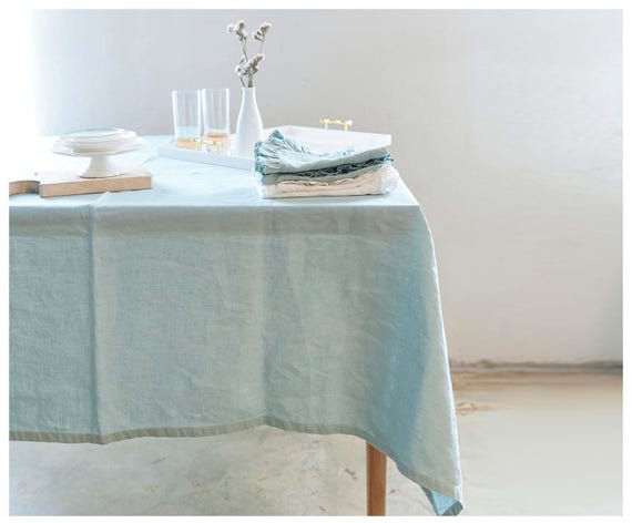 Linen tablecloth. Light mint BOHEMIAN tablecloth. Free | Etsy