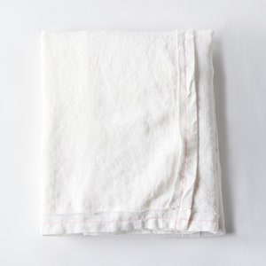 Delicious Off-white Linen Tablecloth Pink stitching image 2
