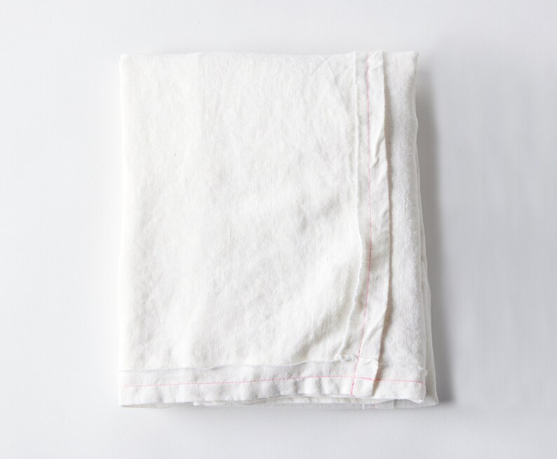 Delicious Off-white Linen Tablecloth Pink stitching image 2