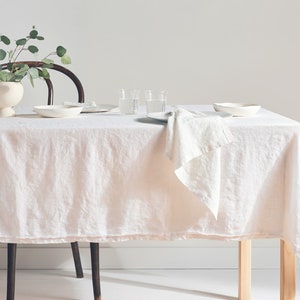 Delicious Off-white Linen Tablecloth Pink stitching image 1