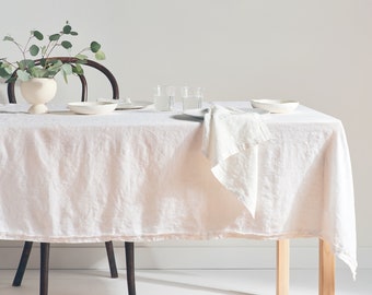 Delicious Off-white Linen Tablecloth - Pink stitching