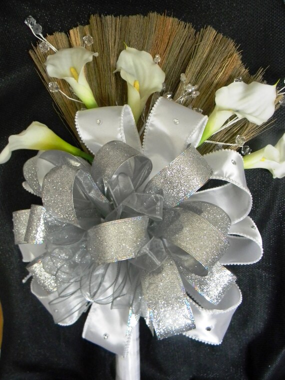 Wedding Broom With White Calla Lilies And White And Silver Etsy