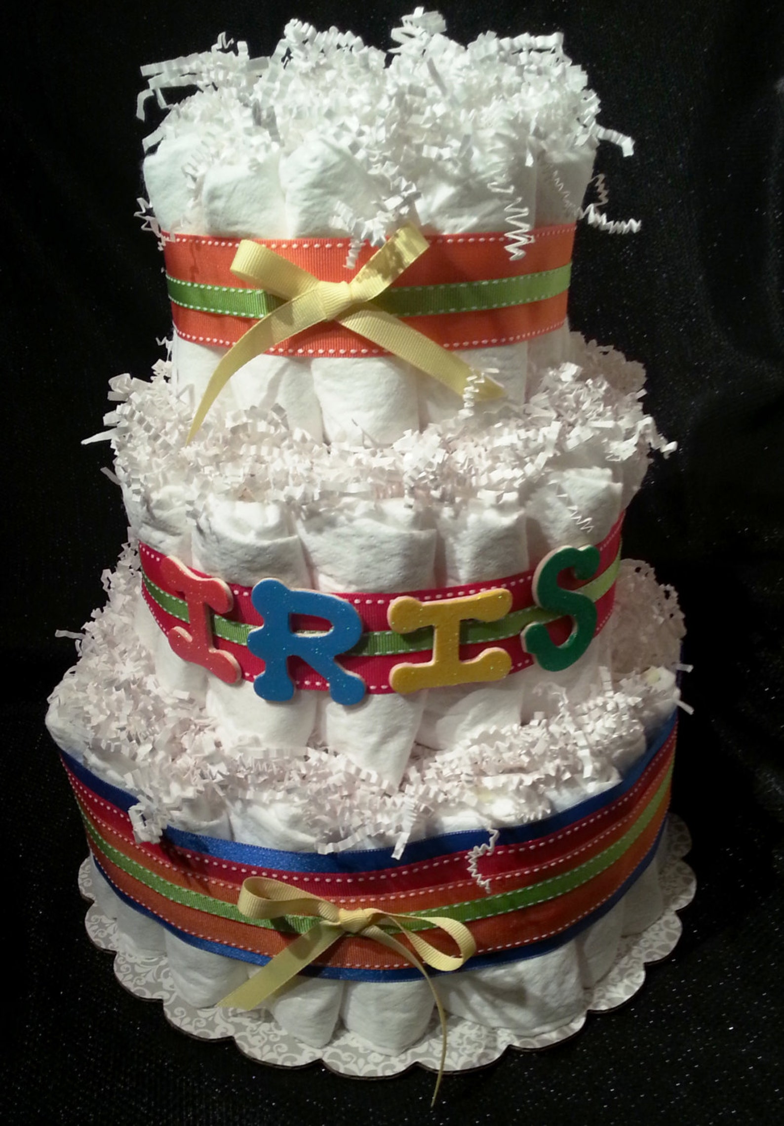 Personalized Rainbow Diaper Cake 3 Tier Diaper Cake Unisex Etsy