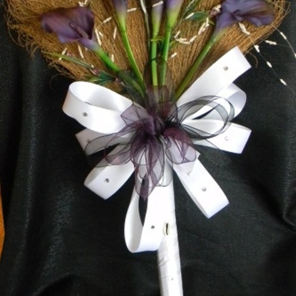 Wedding Broom with Purple Calla Lilies and Purple/White/Black Accents, Purple Jumping Broom, Decorative Broom, Jump Broom, Ceremony Broom,