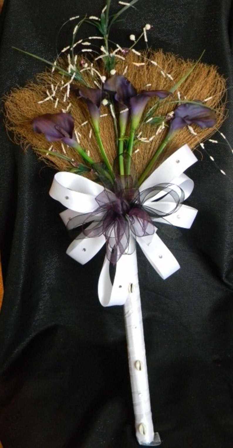 Wedding Broom With Purple Calla Lilies And Purple White Black Etsy