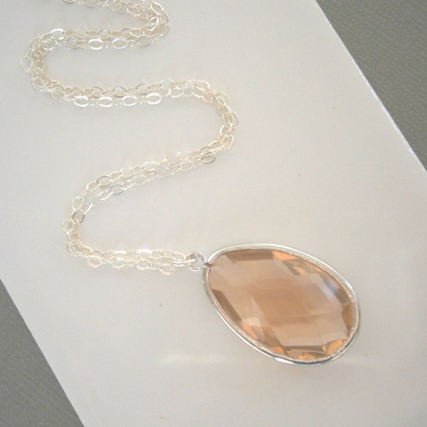 Fard à joues de Champagne collier, collier Long avec pendentif, collier en argent, meilleur ami anniversaire,
