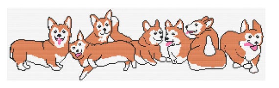 Funny Corgis Cross Stitch Pattern - "Corgi Party" Panoramic Design - Instant PDF Download
