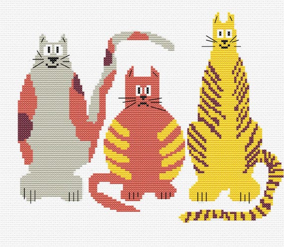 Modern Cross Stitch Pattern - "Chromatic Cats" - Instant PDF Download