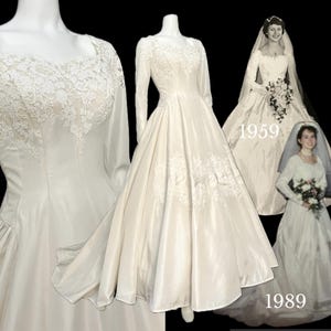 Vintage 50s S/XS wedding dress ivory taffeta gown named 1959 bust 34" waist 27" cleaned