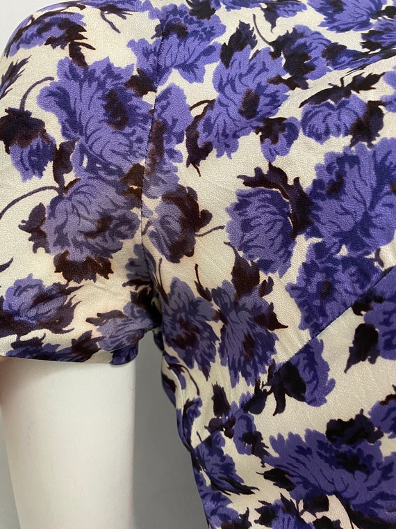 Vintage 50s XS dress purple periwinkle navy flora… - image 7