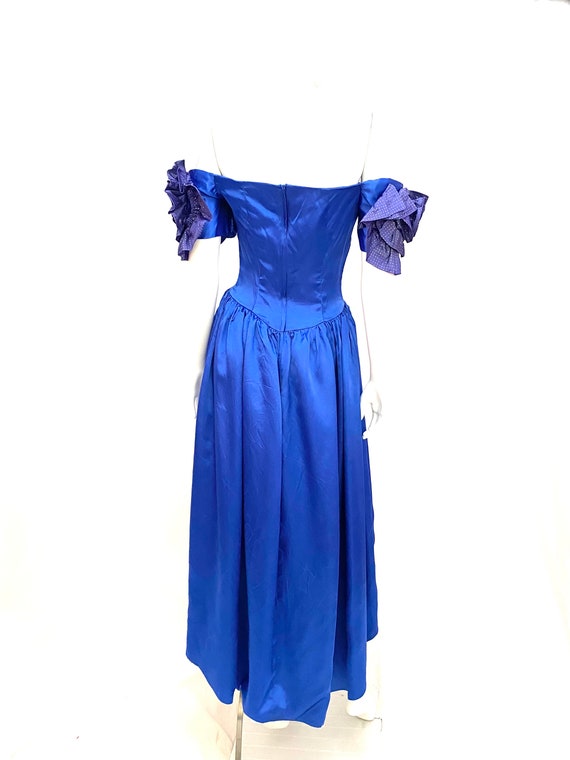 Vintage 80s S prom bridesmaid dress royal blue sa… - image 8