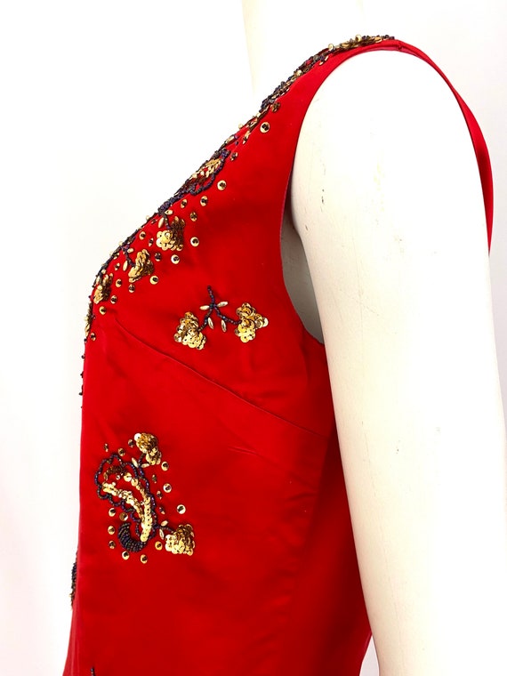 Vintage 60s XS/S dress shift maxi red silk paisle… - image 7
