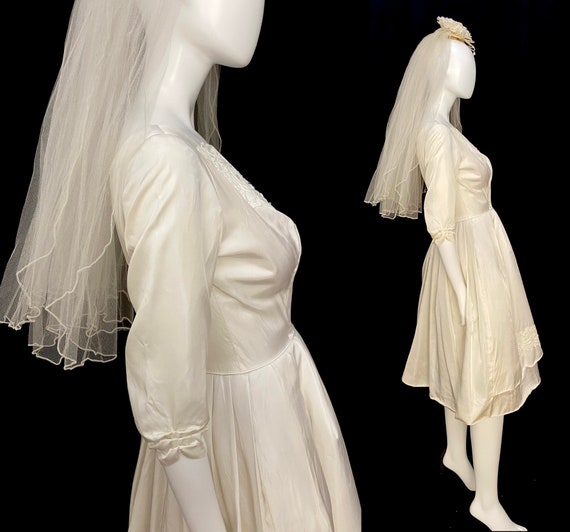 Vintage 60s S/M wedding dress gown cream mod mode… - image 3