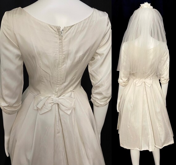 Vintage 60s S/M wedding dress gown cream mod mode… - image 7