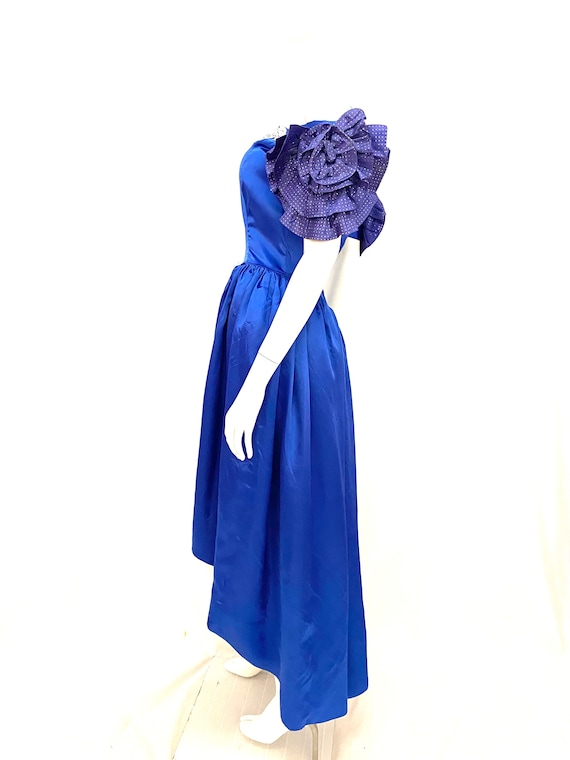 Vintage 80s S prom bridesmaid dress royal blue sa… - image 6