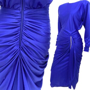 Vintage 80s XS Cocktail Dress Body Con Drape Ruching Bright Blue Rhinestone Slinky Poly Knit Special Occasion Bust 36"/waist 26"/h 38"snug - Etsy Vintage 80s XS Cocktail Dress Body Con Drape Ruching Bright Blue Rhinestone Slinky Poly Knit Special Occasion Bust 36"/waist 26"/h 38"snug - Etsy