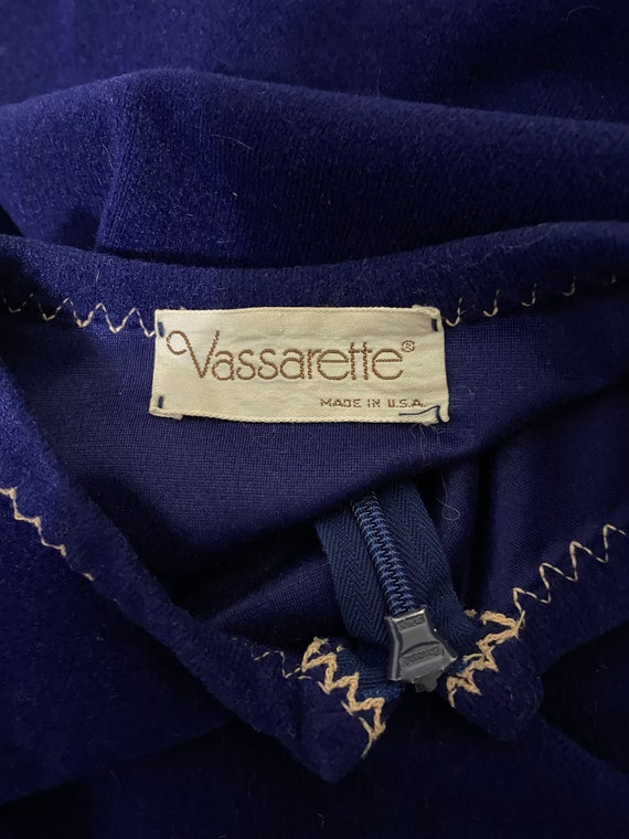 Vintage 70s XXXS robe Vasarrette velour navy blue… - image 10