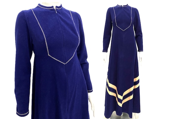 Vintage 70s XXXS robe Vasarrette velour navy blue… - image 1