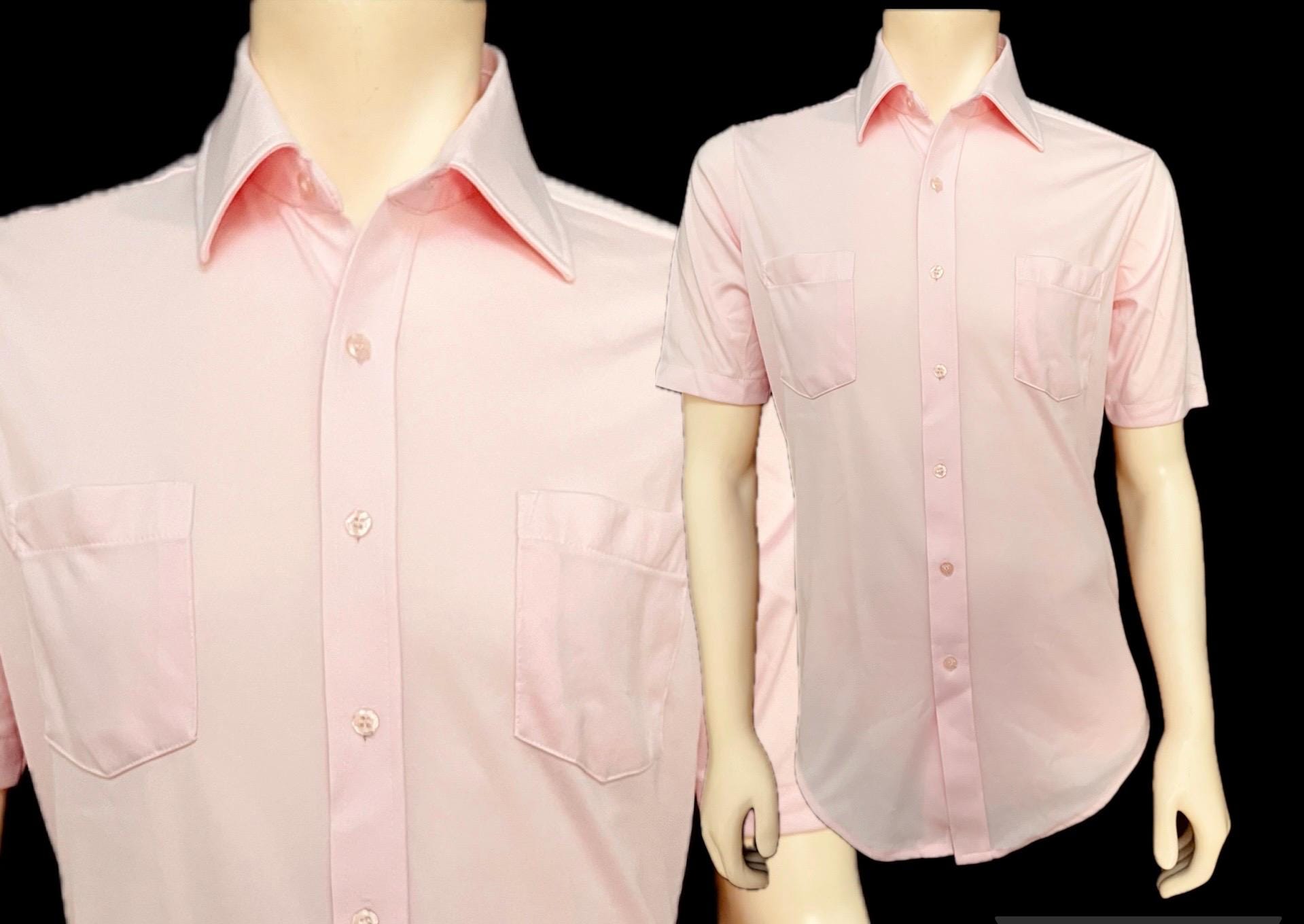 Vintage 70s 80s Shirt Mens Pink Knit Casual Dress Shirt Montgomery 