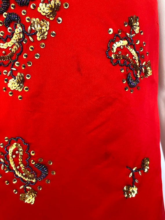 Vintage 60s XS/S dress shift maxi red silk paisle… - image 9