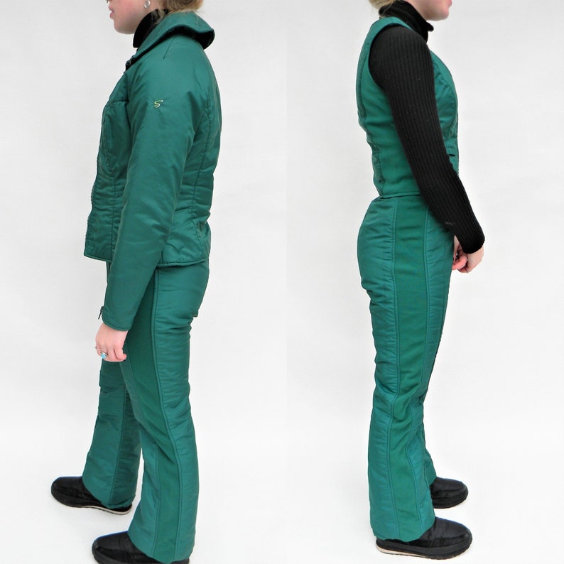 Vintage Sportscaster Retro 3 piece snow suit ski suit green vest pants coat womens XS 80/'s ski Gaper day