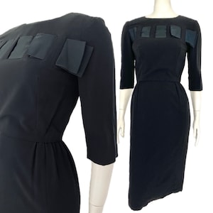 Vintage 50s 60s XS dress black LBD wiggle sheath Saks Smartwear Minneapolis Bust 34&quot; /waist 24&quot;/ hips 38&quot; little black dress