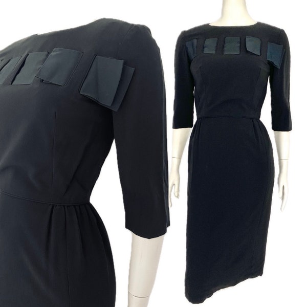 Vintage 50s 60s XS dress black LBD wiggle sheath Saks Smartwear Minneapolis Bust38/waist 25
