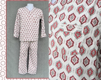 Vintage 1960's Men's Knight Klad pajamas long sleeve red gray white retro pjs